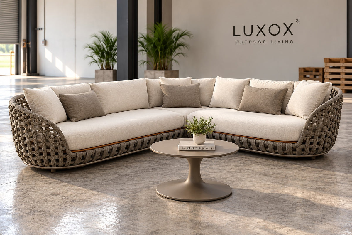 Luxurious Outdoor furniture - Buy Affordable 5 seater Outdoor Braid Rope sofa set with centre table - Buy Outdoor Sofa - Loom From LUXOX INDIA - Outdoor Lounge Chair for garden, terrace and balcony