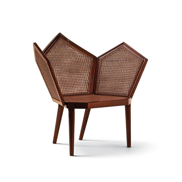 Wooden Cane & Rattan Lounge Chair - Genoa