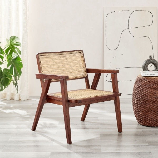 Wooden Rattan Cane Chair - Mocha