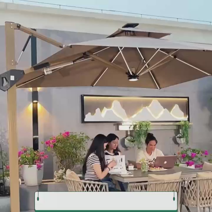 Garden Umbrella - Patio Parasol -Auto Close And Open With LED Light Remote Control-  Sun Shade - Rain Shade- Radiance Fold  Umbrella foot pedal 360° rotation